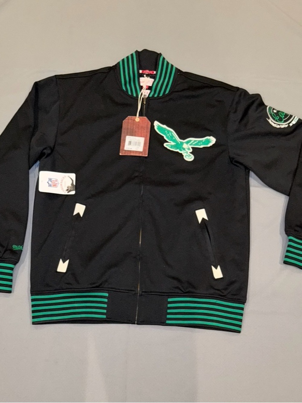 Mitchell & Ness Black Philadelphia Eagles Patch with Green Trim